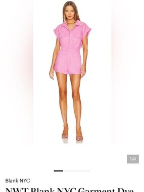 Blank NYC Bubblegum Pink Short Denim Romper